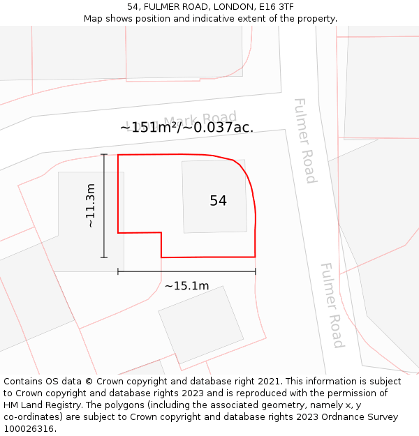 54, FULMER ROAD, LONDON, E16 3TF: Plot and title map