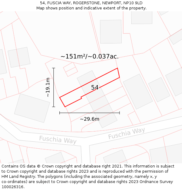 54, FUSCIA WAY, ROGERSTONE, NEWPORT, NP10 9LD: Plot and title map