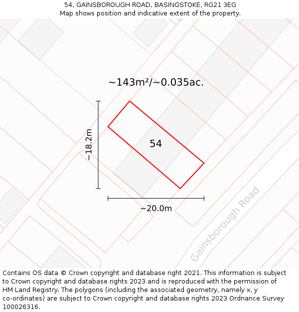 54, GAINSBOROUGH ROAD, BASINGSTOKE, RG21 3EG: Plot and title map