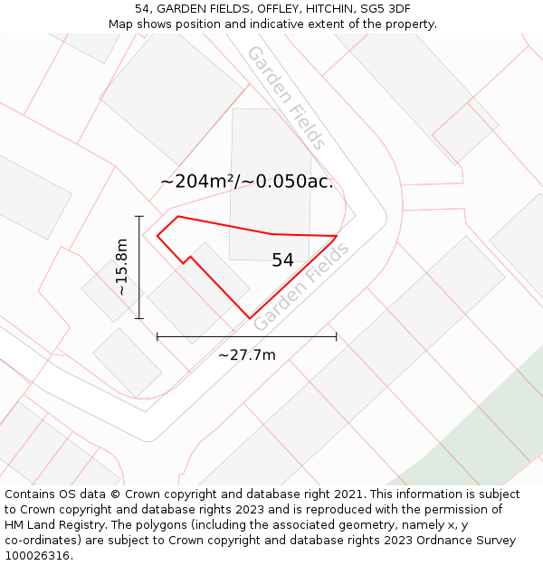 54, GARDEN FIELDS, OFFLEY, HITCHIN, SG5 3DF: Plot and title map
