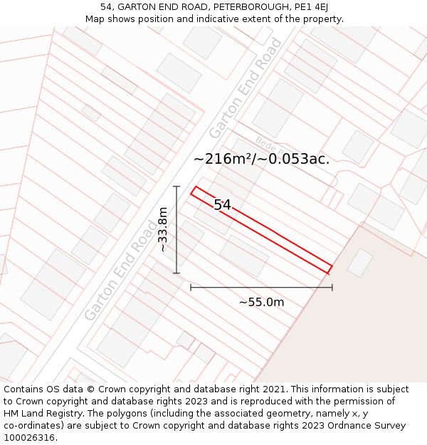 54, GARTON END ROAD, PETERBOROUGH, PE1 4EJ: Plot and title map