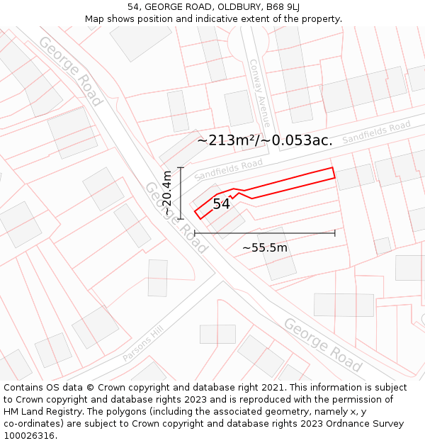54, GEORGE ROAD, OLDBURY, B68 9LJ: Plot and title map