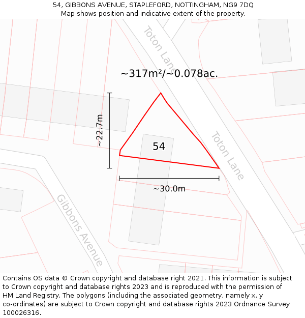 54, GIBBONS AVENUE, STAPLEFORD, NOTTINGHAM, NG9 7DQ: Plot and title map
