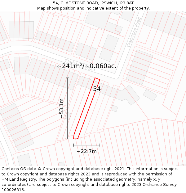 54, GLADSTONE ROAD, IPSWICH, IP3 8AT: Plot and title map