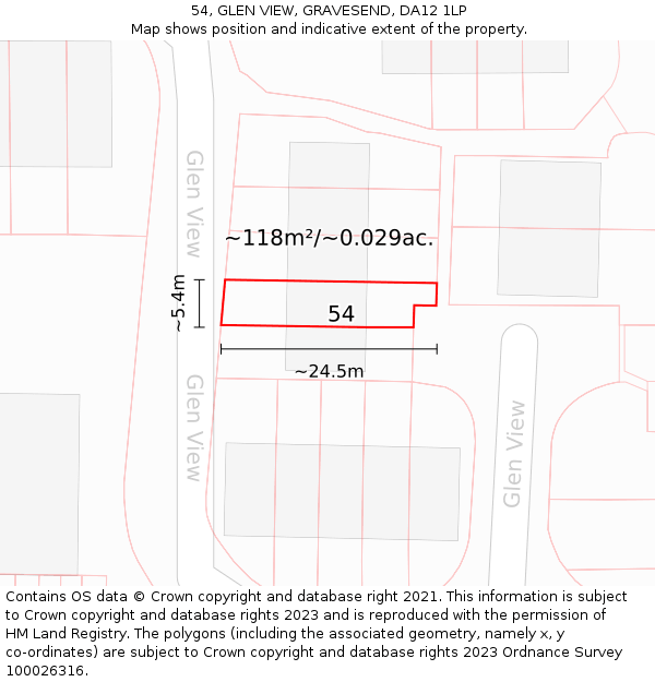 54, GLEN VIEW, GRAVESEND, DA12 1LP: Plot and title map