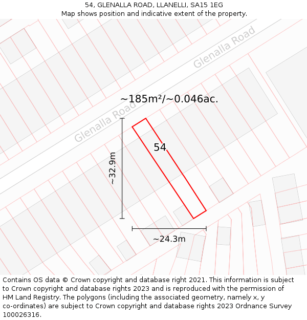 54, GLENALLA ROAD, LLANELLI, SA15 1EG: Plot and title map