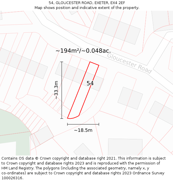 54, GLOUCESTER ROAD, EXETER, EX4 2EF: Plot and title map