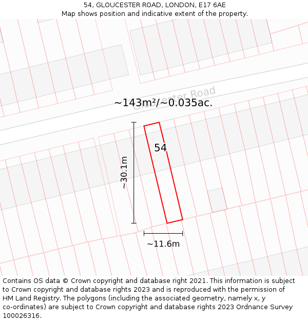 54, GLOUCESTER ROAD, LONDON, E17 6AE: Plot and title map