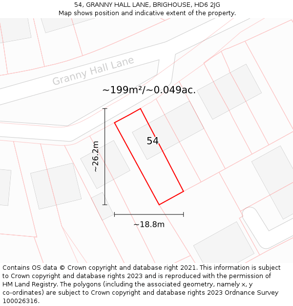 54, GRANNY HALL LANE, BRIGHOUSE, HD6 2JG: Plot and title map