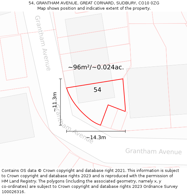 54, GRANTHAM AVENUE, GREAT CORNARD, SUDBURY, CO10 0ZG: Plot and title map