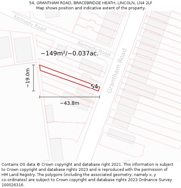 54, GRANTHAM ROAD, BRACEBRIDGE HEATH, LINCOLN, LN4 2LF: Plot and title map