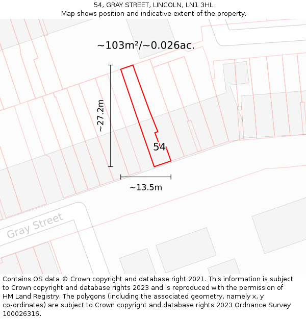54, GRAY STREET, LINCOLN, LN1 3HL: Plot and title map