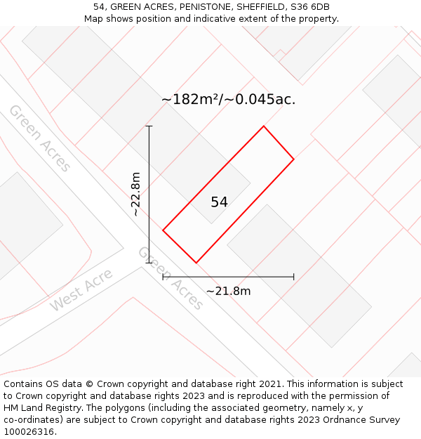 54, GREEN ACRES, PENISTONE, SHEFFIELD, S36 6DB: Plot and title map