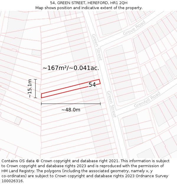 54, GREEN STREET, HEREFORD, HR1 2QH: Plot and title map