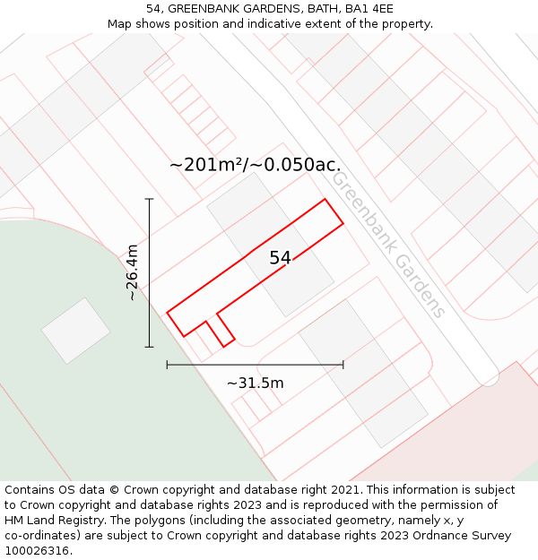 54, GREENBANK GARDENS, BATH, BA1 4EE: Plot and title map