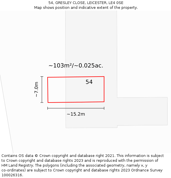 54, GRESLEY CLOSE, LEICESTER, LE4 0SE: Plot and title map