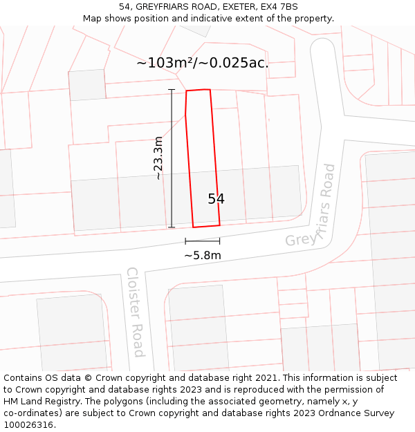 54, GREYFRIARS ROAD, EXETER, EX4 7BS: Plot and title map