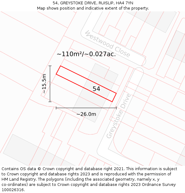 54, GREYSTOKE DRIVE, RUISLIP, HA4 7YN: Plot and title map