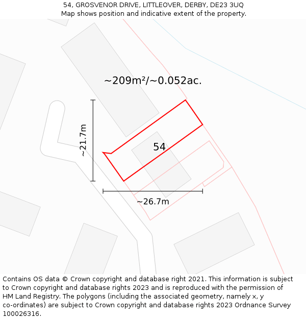 54, GROSVENOR DRIVE, LITTLEOVER, DERBY, DE23 3UQ: Plot and title map