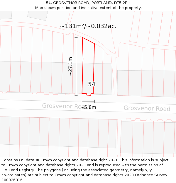 54, GROSVENOR ROAD, PORTLAND, DT5 2BH: Plot and title map