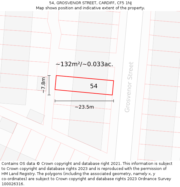 54, GROSVENOR STREET, CARDIFF, CF5 1NJ: Plot and title map