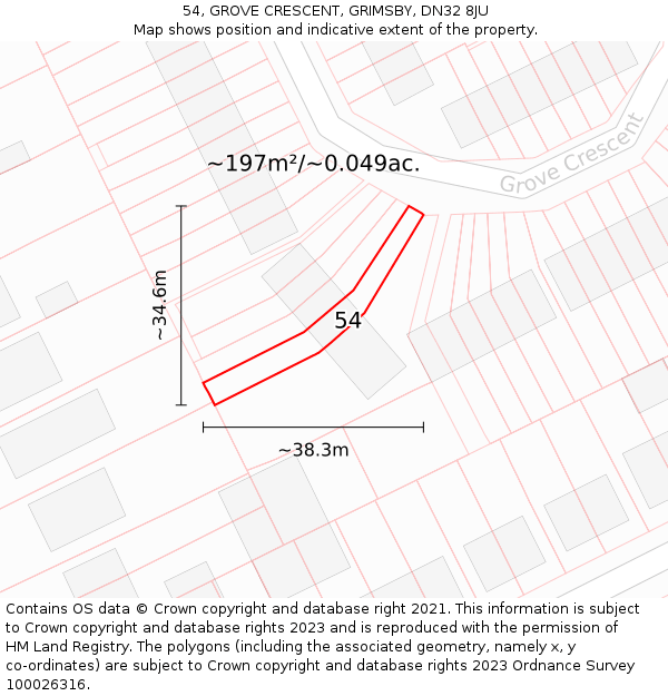 54, GROVE CRESCENT, GRIMSBY, DN32 8JU: Plot and title map
