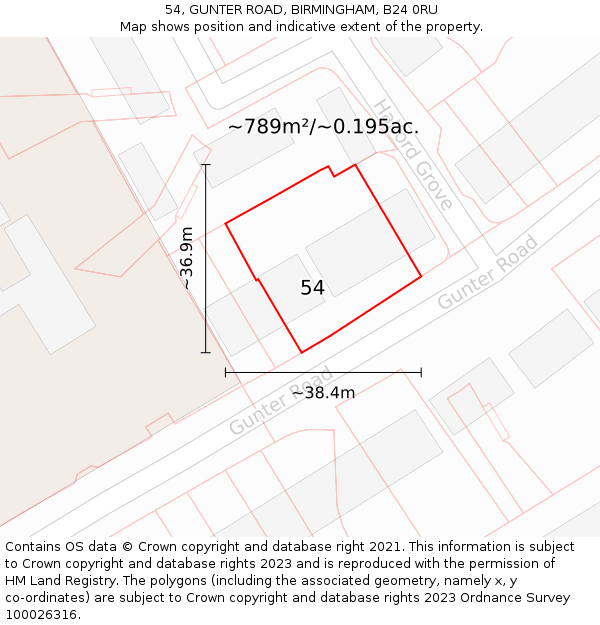 54, GUNTER ROAD, BIRMINGHAM, B24 0RU: Plot and title map