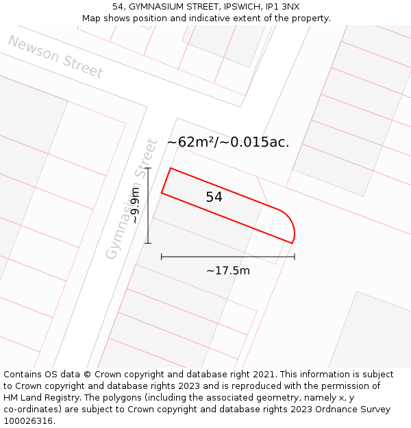 54, GYMNASIUM STREET, IPSWICH, IP1 3NX: Plot and title map
