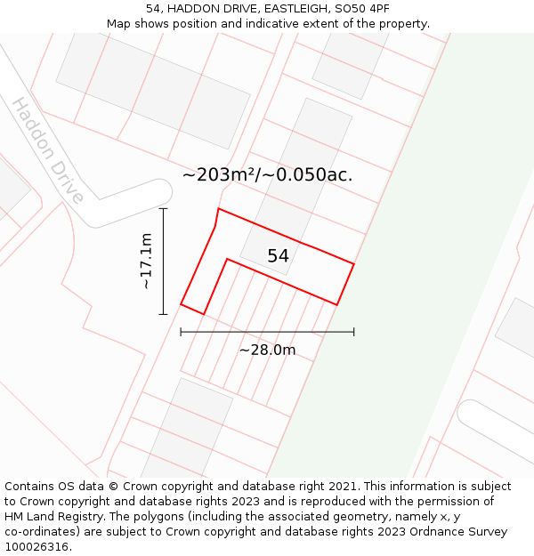 54, HADDON DRIVE, EASTLEIGH, SO50 4PF: Plot and title map