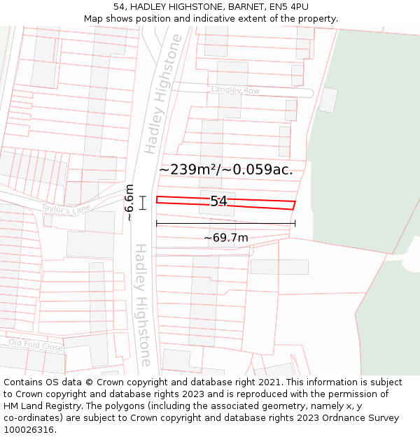 54, HADLEY HIGHSTONE, BARNET, EN5 4PU: Plot and title map