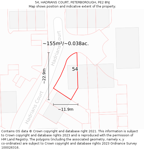 54, HADRIANS COURT, PETERBOROUGH, PE2 8NJ: Plot and title map