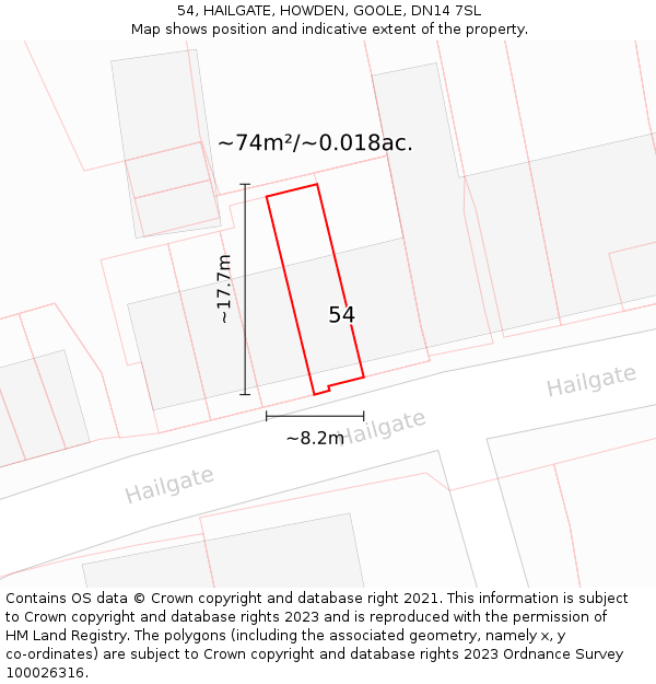 54, HAILGATE, HOWDEN, GOOLE, DN14 7SL: Plot and title map