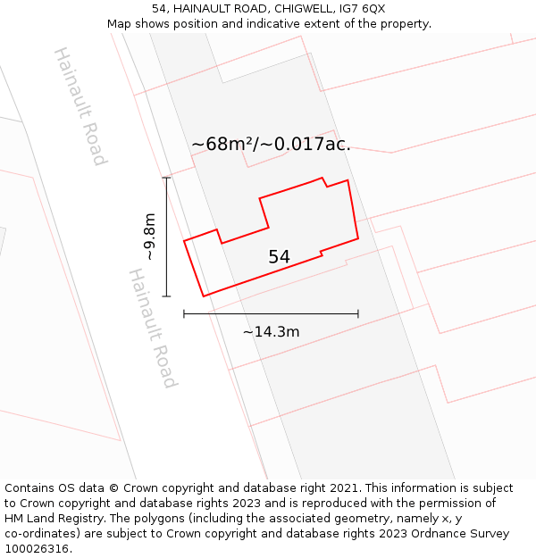54, HAINAULT ROAD, CHIGWELL, IG7 6QX: Plot and title map