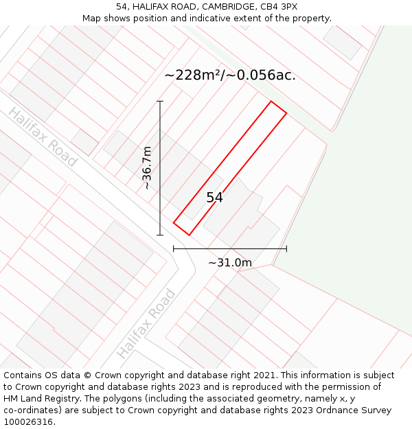 54, HALIFAX ROAD, CAMBRIDGE, CB4 3PX: Plot and title map