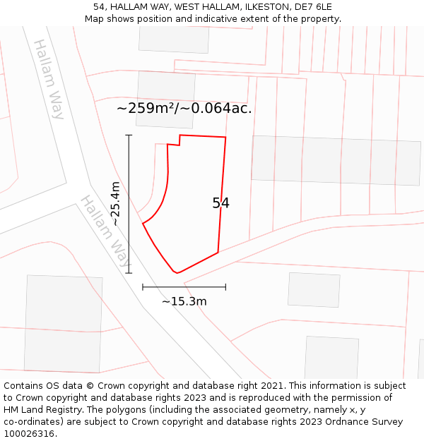 54, HALLAM WAY, WEST HALLAM, ILKESTON, DE7 6LE: Plot and title map