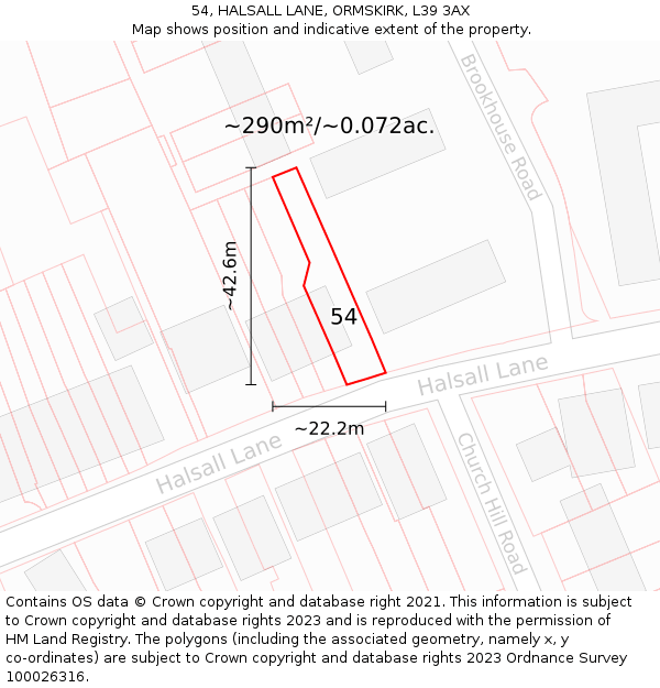 54, HALSALL LANE, ORMSKIRK, L39 3AX: Plot and title map