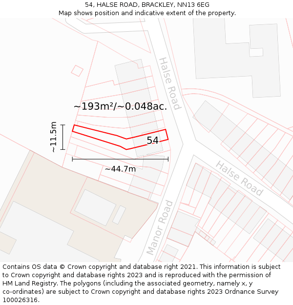 54, HALSE ROAD, BRACKLEY, NN13 6EG: Plot and title map