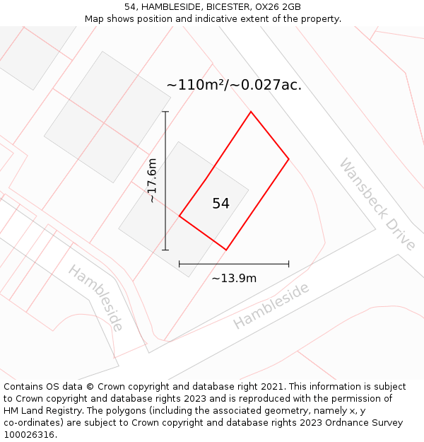 54, HAMBLESIDE, BICESTER, OX26 2GB: Plot and title map