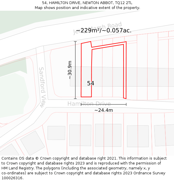 54, HAMILTON DRIVE, NEWTON ABBOT, TQ12 2TL: Plot and title map