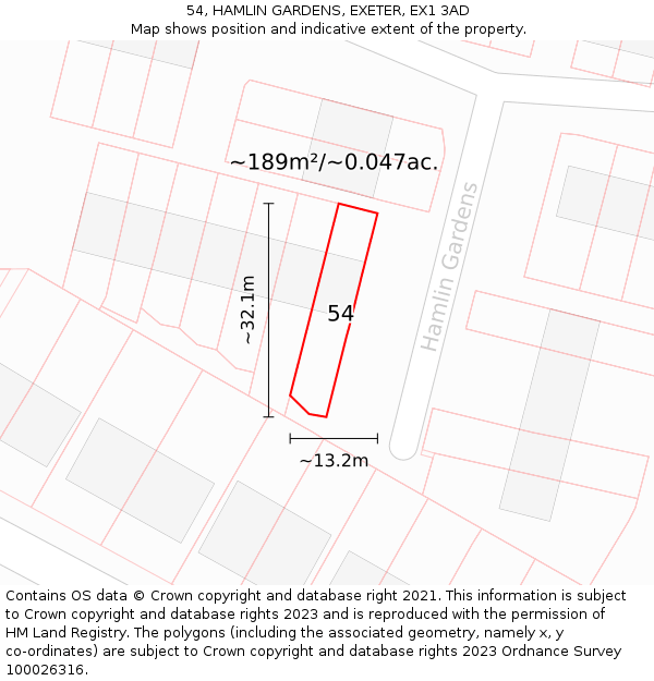 54, HAMLIN GARDENS, EXETER, EX1 3AD: Plot and title map