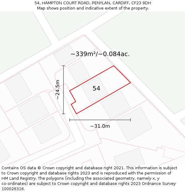 54, HAMPTON COURT ROAD, PENYLAN, CARDIFF, CF23 9DH: Plot and title map