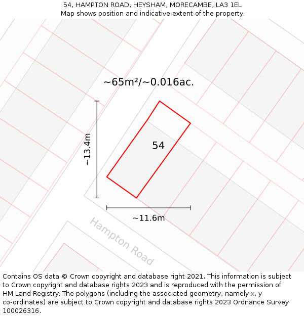 54, HAMPTON ROAD, HEYSHAM, MORECAMBE, LA3 1EL: Plot and title map