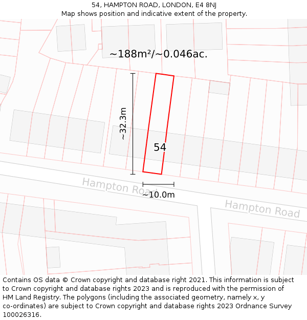 54, HAMPTON ROAD, LONDON, E4 8NJ: Plot and title map