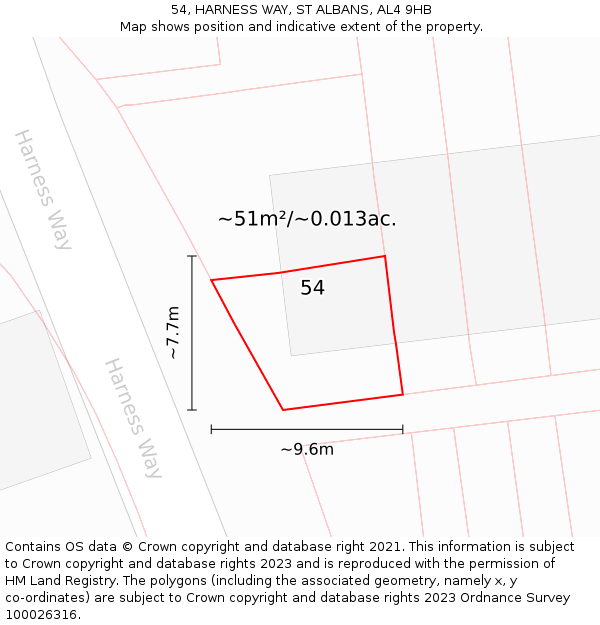 54, HARNESS WAY, ST ALBANS, AL4 9HB: Plot and title map