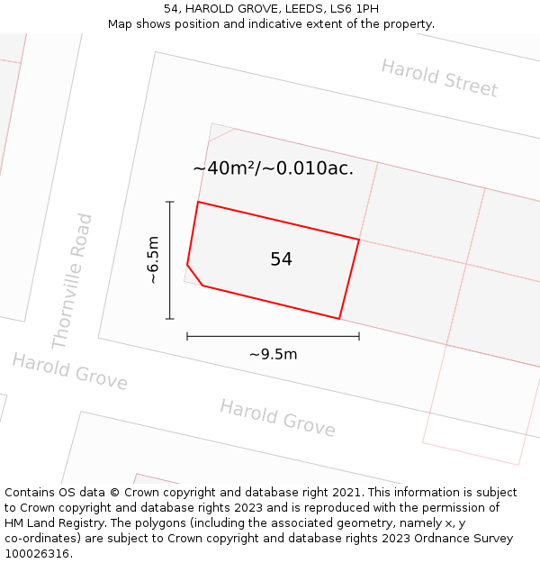 54, HAROLD GROVE, LEEDS, LS6 1PH: Plot and title map