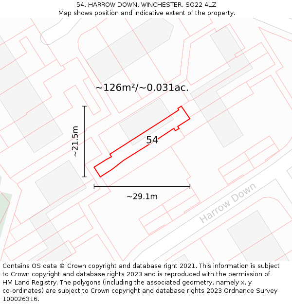54, HARROW DOWN, WINCHESTER, SO22 4LZ: Plot and title map