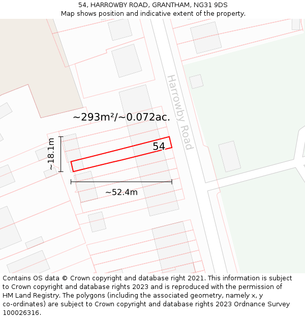 54, HARROWBY ROAD, GRANTHAM, NG31 9DS: Plot and title map