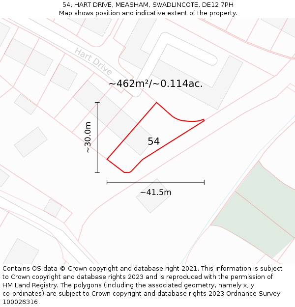 54, HART DRIVE, MEASHAM, SWADLINCOTE, DE12 7PH: Plot and title map