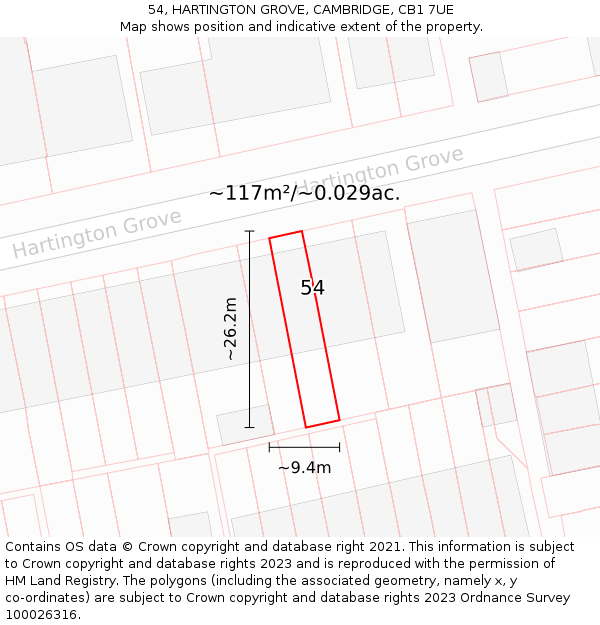 54, HARTINGTON GROVE, CAMBRIDGE, CB1 7UE: Plot and title map