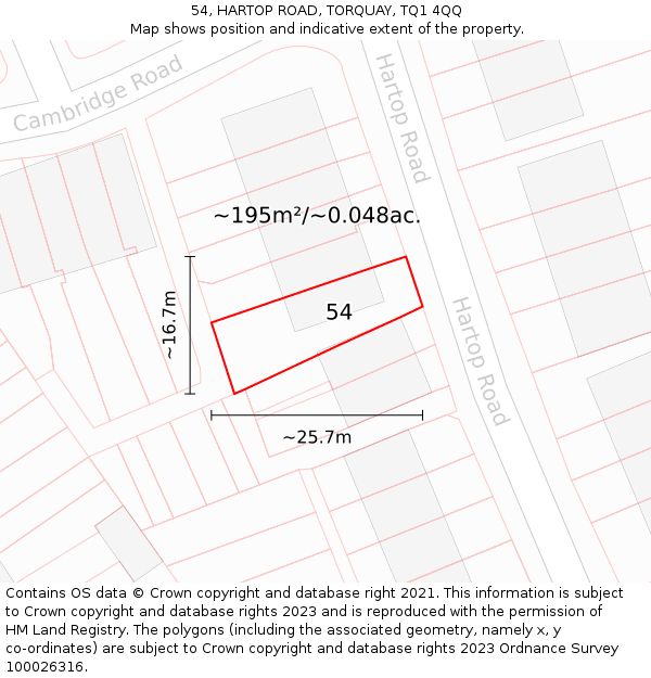 54, HARTOP ROAD, TORQUAY, TQ1 4QQ: Plot and title map